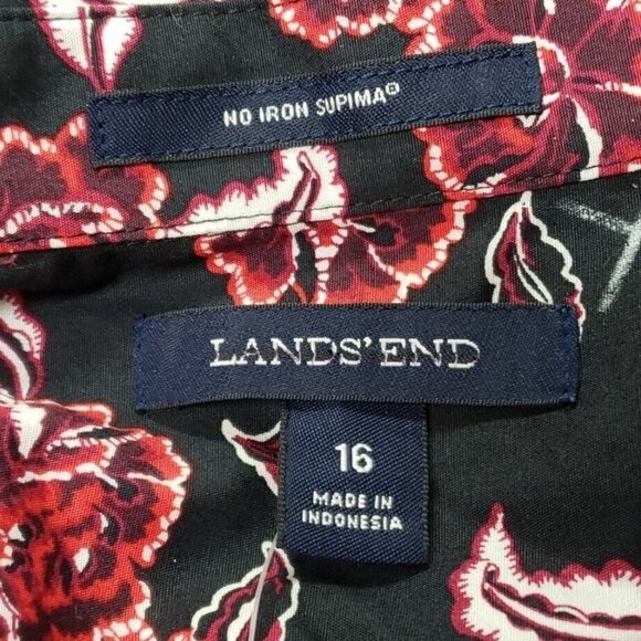Lands End Womens Dark Floral‎ Button Up Top Size 16 Preppy Vacation Office NWT - Picture 3 of 9